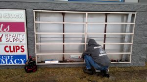 Eddie working on the sign.