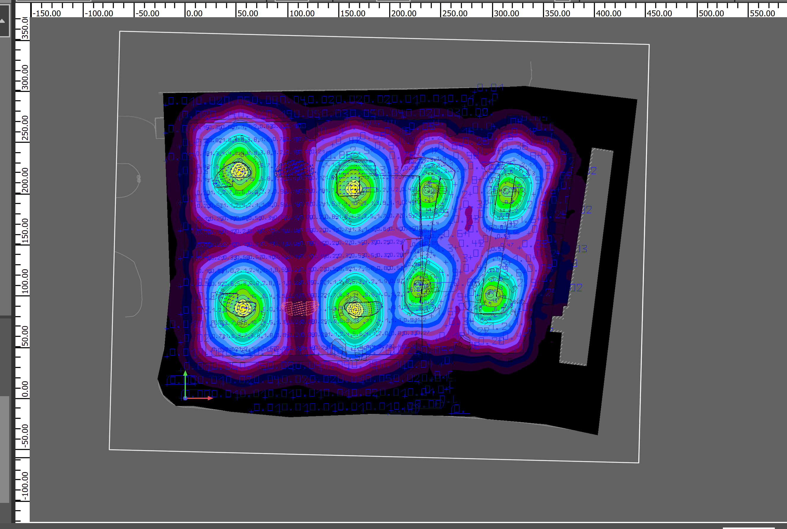 Lighting simulation displaying false colors