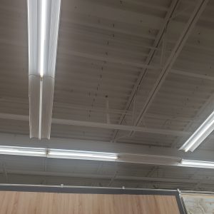 Photo of failed LED tubes inside a big box retail store